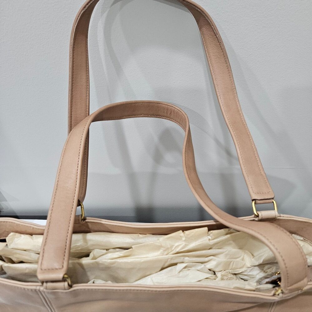 Vintage Coach 1980s Leather Shoppers Tote Bag Beige Tan Shoulder Straps Casual - Picture 4 of 15